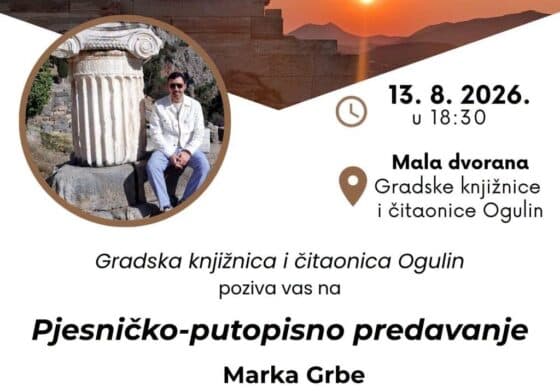 U Gradskoj knjižnici u Ogulinu – Marko Grba vodi publiku „Putevima arkadijskih stihova“