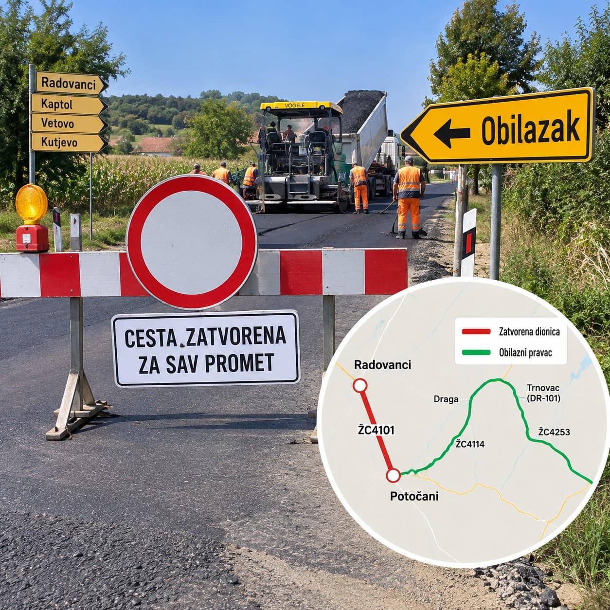 Danas zatvorena cesta Radovanci – Potočani: Promet preusmjeren obilaznim pravcem
