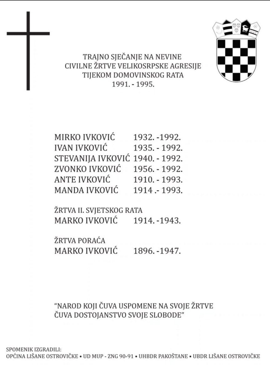 DOBROPOLJCI U subotu svečano otkrivanje spomenika civilnim žrtvama ratova