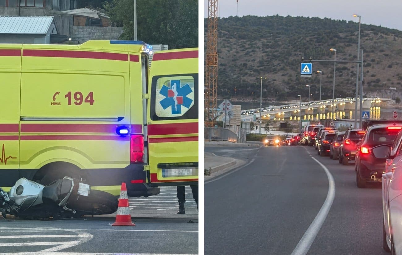 Sudar automobila i motocikla kod Trogira: Putnik prevezen u bolnicu, stvorila se velika gužva