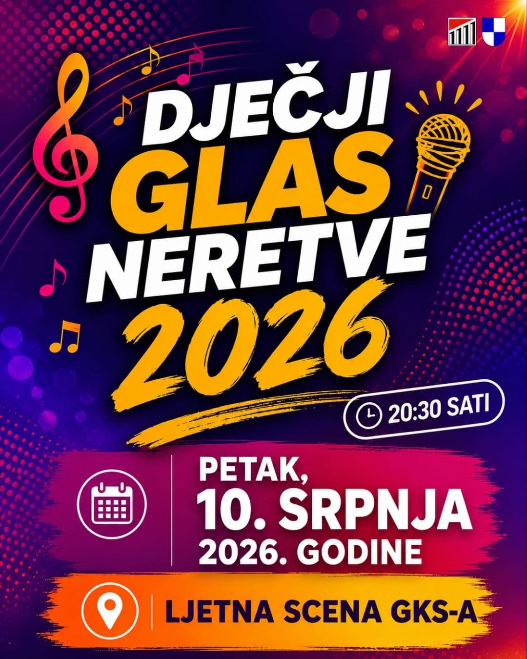 DJEČJI GLAS NERETVE 2026. U petak, 10. srpnja s početkom u 20:30 sati na Ljetnoj sceni Gradskoga kulturnog središta Metković održat će se glazbeni ...