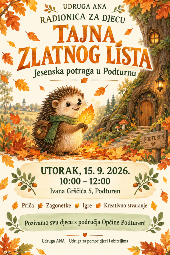 Tajna zlatnog lista stiže u Podturen: Udruga ANA poziva djecu na jesensku potragu punu mašte