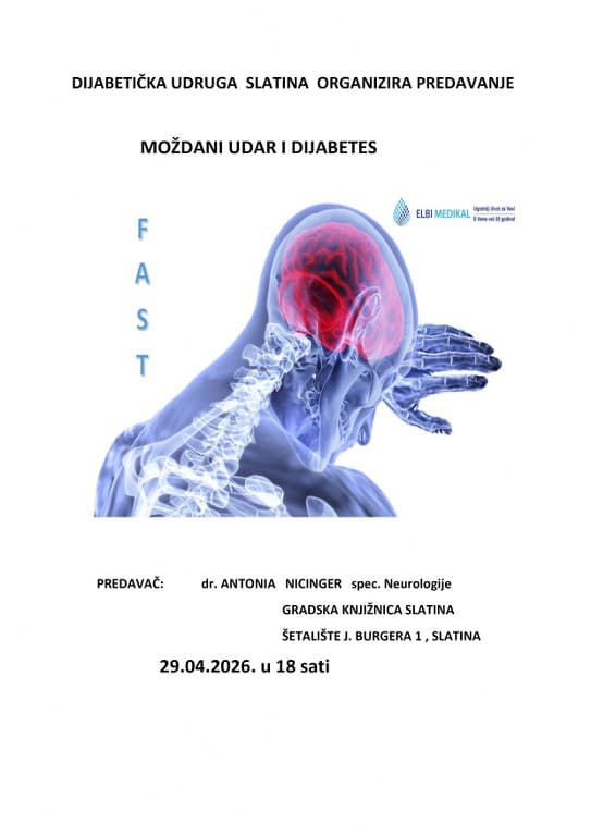 Moždani udar i dijabetes- edukativno predavanje u Slatini u organizaciji slatinske Dijabetičke udruge
